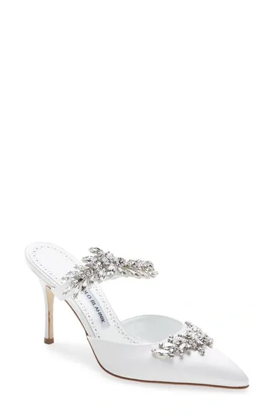 Manolo Blahnik Lurum Crystal Leaf Mule In White