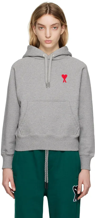 Ami Alexandre Mattiussi Ami Logo Embroidered Drawstring Hoodie In Grey