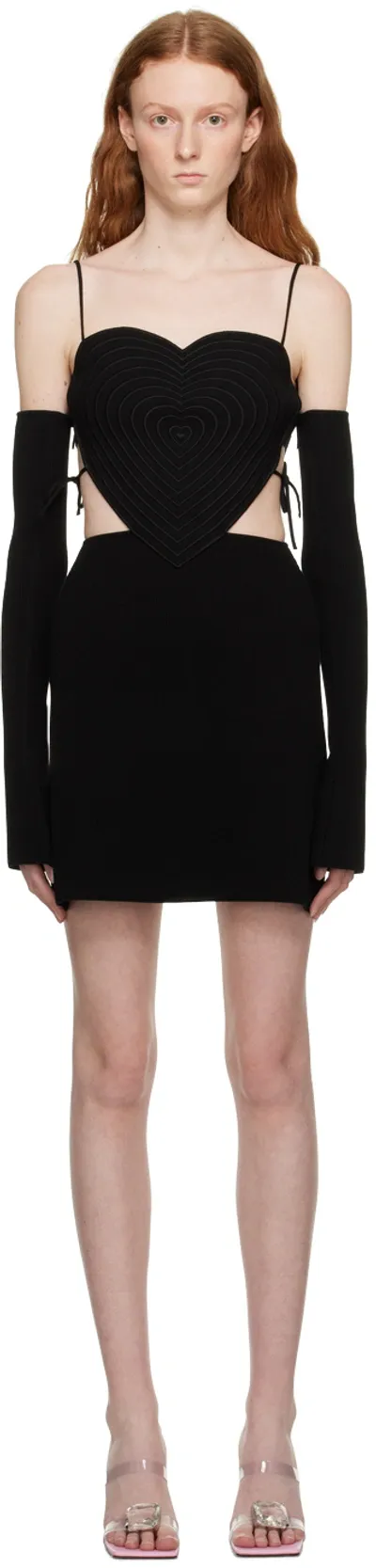 Mach & Mach Heart Off-shoulder Mini Dress In Black