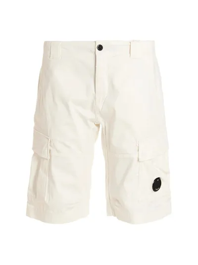 C.p. Company Logo Cargo Badge Bermuda Shorts In White