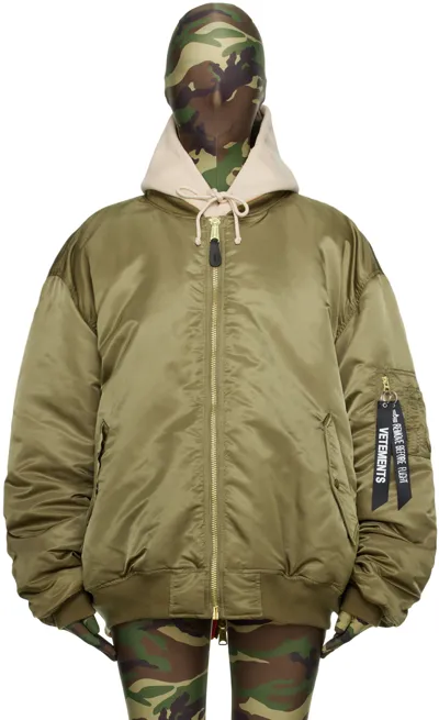 Vetements Khaki Reversible Bomber Jacket In Khaki,green