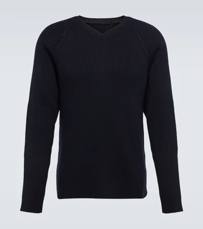 The Row Tomas Slim-fit Ribbed Cotton Sweater In Blue