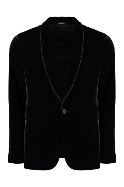 Giorgio Armani Single-breasted Velvet Jacket In Black