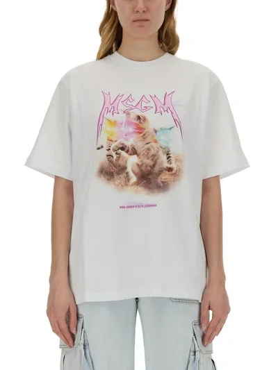 Msgm T-shirt With Print In White