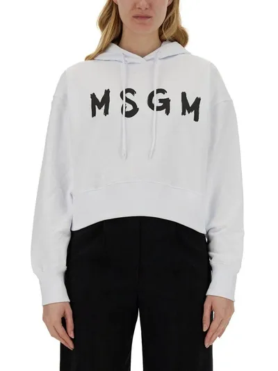 Msgm Sweatshirt With Logo In White