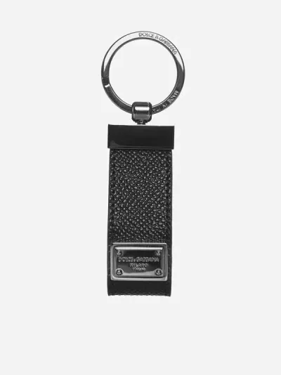 Dolce & Gabbana Logo-plaque Leather Keychain In Black