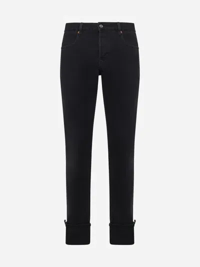 Gucci Web Turn-up Slim-fit Jeans In Dark Grey