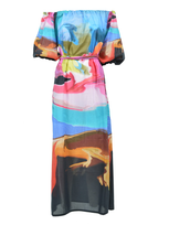 Sara Roka Nikki Abstract-print Off-shoulder Long Dress In Multicolor