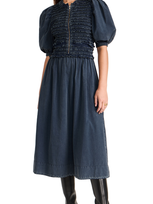 Sea Tilde Cotton Puff Sleeve Zip Front Dress In Blue