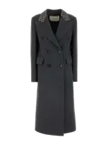 Blumarine Double Breast Wool Long Coat In Grey