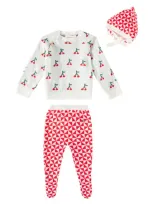 Bobo Choses Baby Cherry Cotton And Wool Onesie And Bib Set In Multicoloured