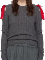 Molly Goddard Ozzy Bow Shoulder Wool Sweater In Grey