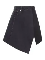 Sacai Denim And Wool Miniskirt In Black