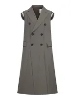 Sacai Hybrid Long Double-breasted Wool Blazer Vest In Green