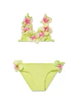 Seliniaction Kids' Floral-appliqué Bikini Set In Green