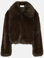 The Frankie Shop Hope Faux Fur Jacket In Brown