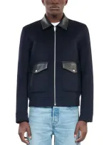 The Kooples Wool-lambskin Bomber Jacket In Navy