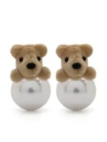 Yvmin Teddy Bear-motif Earrings In Silver/brown